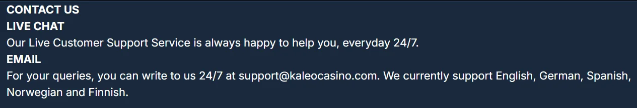 KaleoCasino Customer Support